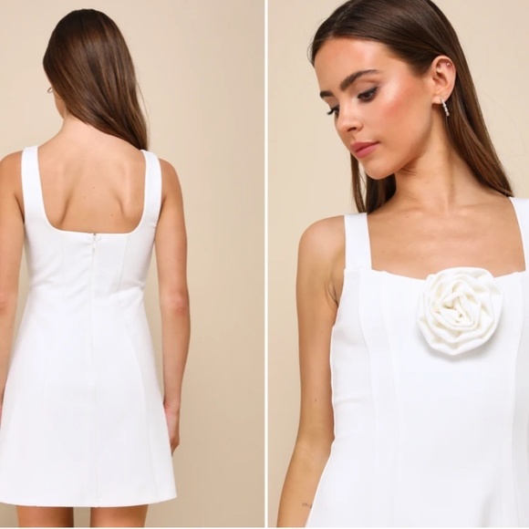 LULU's Classy Bridal Shower Bachelorette Engagement Sexy Rosette Mini Dress - Picture 5 of 5